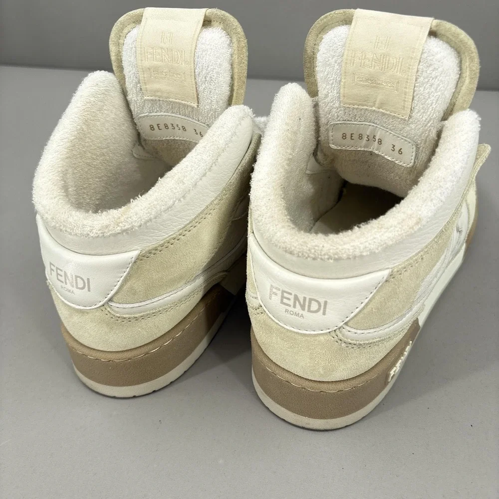Fendi Shoes Sneakers Womens Size 6 Beige Cream Match High Top Made Italy 8E8358 - Picture 10 of 16